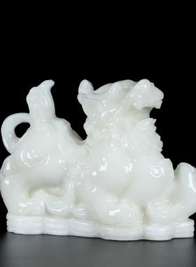 天然白玉公母貔貅摆件一对玉石招财皮丘办公室玄关装饰品开业送礼