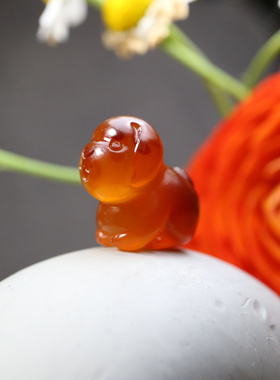 天然红玛瑙生肖狗手链坠手工雕刻