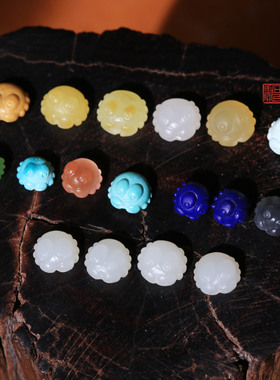 雕刻定制石上花开螃蟹玉石蜜蜡