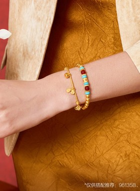 周生生官方正品东方古祖足金玉髓古法黄金手链金珠手串95657B