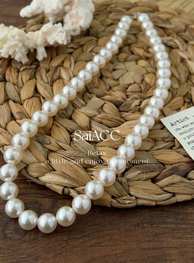 10mm暖白色施家水晶珠珠项链女士s925银高级感锁骨链法式42+5cm