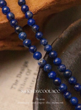 4mm青金石红玛瑙蝴蝶结扣串珠双层项链女士锁骨链复古中古