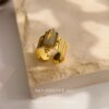 Retro open titanium steel gold shiny medieval ladies ring high-end ring palace style starburst old money square