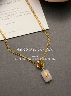 法式复古石方形珠珠叠戴金色复古项链女士波西米亚风度假