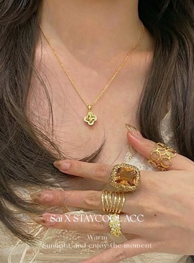 复古中古风钛钢纹理开口戒指女士指环北欧风时髦高级感可调节