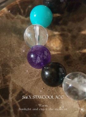 刘亦菲石女士手链混彩紫水晶黄白水晶天河石月光石青金石手串