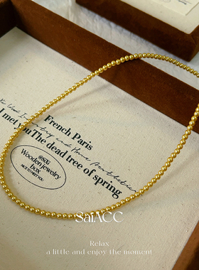 3mm茶金色施家珠珠项链女士s925银法式高级感锁骨链毛衣链42+5cm