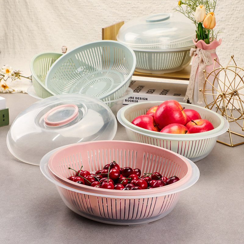 双层洗菜篮厨房沥水篮装菜篮子带盖防尘果蔬收纳篮水果透明滴水篮,淘宝优惠券,粉丝福利购,淘宝优惠卷