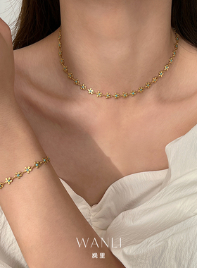 挽里钛钢镀金花花项链女轻奢小众