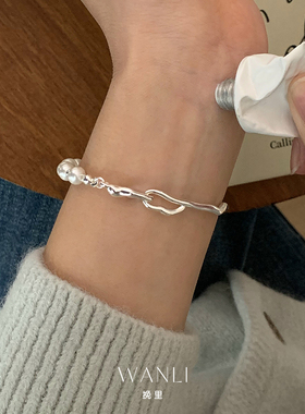 珍珠手镯个性不规则简约设计大气