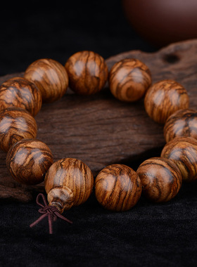 印尼花奇楠虎斑纹沉香木佛珠手链手串男女高密老料散珠