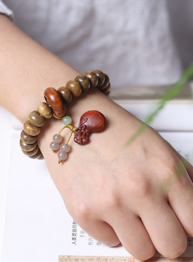 绿檀算盘珠钱袋子吊坠手串古风禅意单圈木质文玩佛珠手串严选送礼