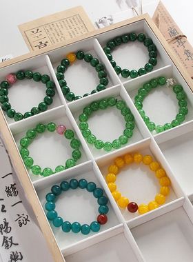 淄博琉璃珠子透绿点翠蛙皮手串博山老琉璃手链新款景区摆摊送礼