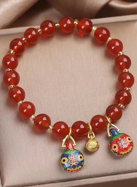 民族风烧蓝吞金兽吊坠手链女一家三口蛇转运珠红玛瑙手串礼物手环