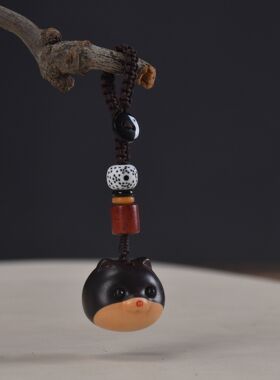 小众黑檀紫檀木拼色雕刻柴犬汽车钥匙扣情侣背包木质工艺品挂件