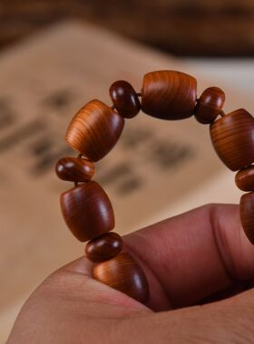 太行崖柏陈化手串12mm直切桶珠算盘隔片红油料佛珠手链男女款首饰