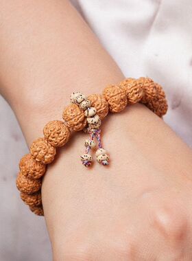 飞碟树王金刚菩提子流苏手持五瓣双龙平头黄红皮爆肉佛珠手串国风