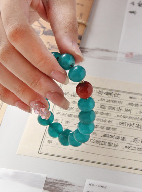 新款淄博老琉璃手串网红湖绿色手串博山复古佛珠手链景区送礼