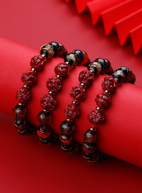 香灰琉璃手串本命年男女情侣手链马年吞金兽老秦同款生肖三合珠串