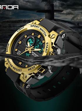 爆款大表盘战术手表男学生时尚潮流多功能双显运动防水电子表