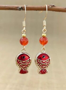 古风国潮耳环蓝色小鱼耳坠