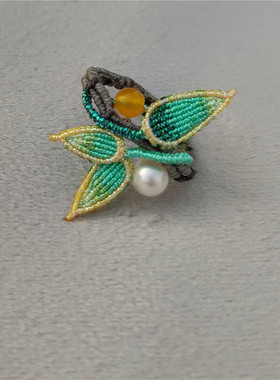 清新素雅竹叶珍珠戒指