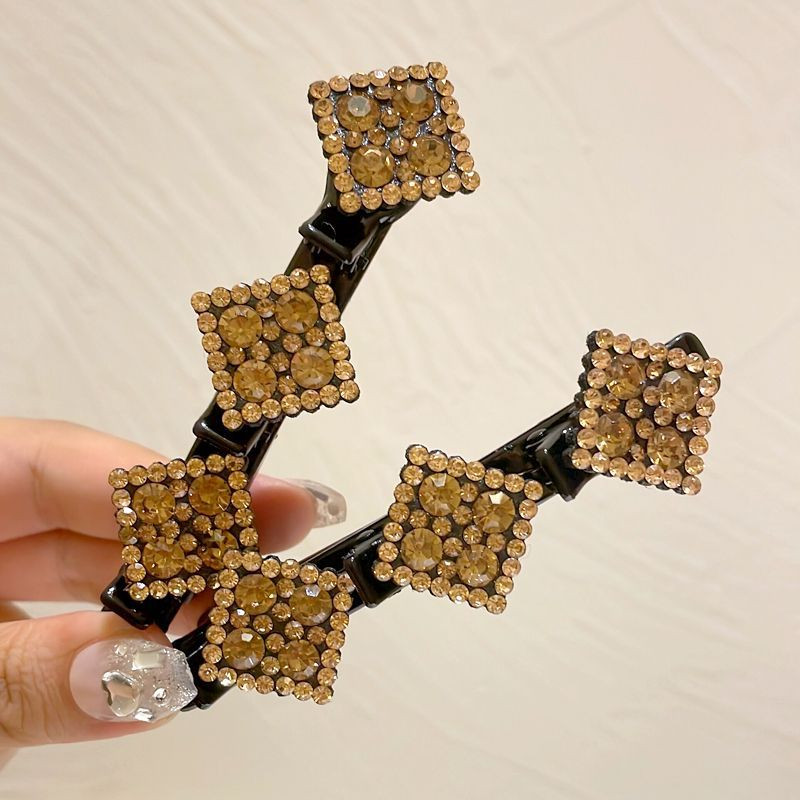 女网红时尚方形水钻编发发夹日常碎发侧边刘海固定头饰 - 图0