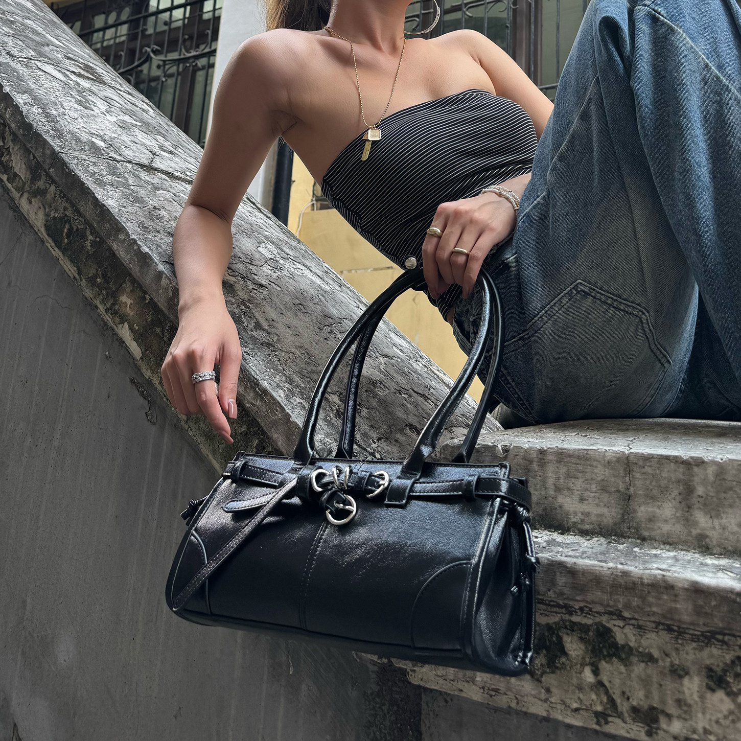 NBY原创小众设计师潮牌Y2K辣妹复古个性绑带单肩百搭腋下包手提包,淘宝优惠券,粉丝福利购,淘宝优惠卷