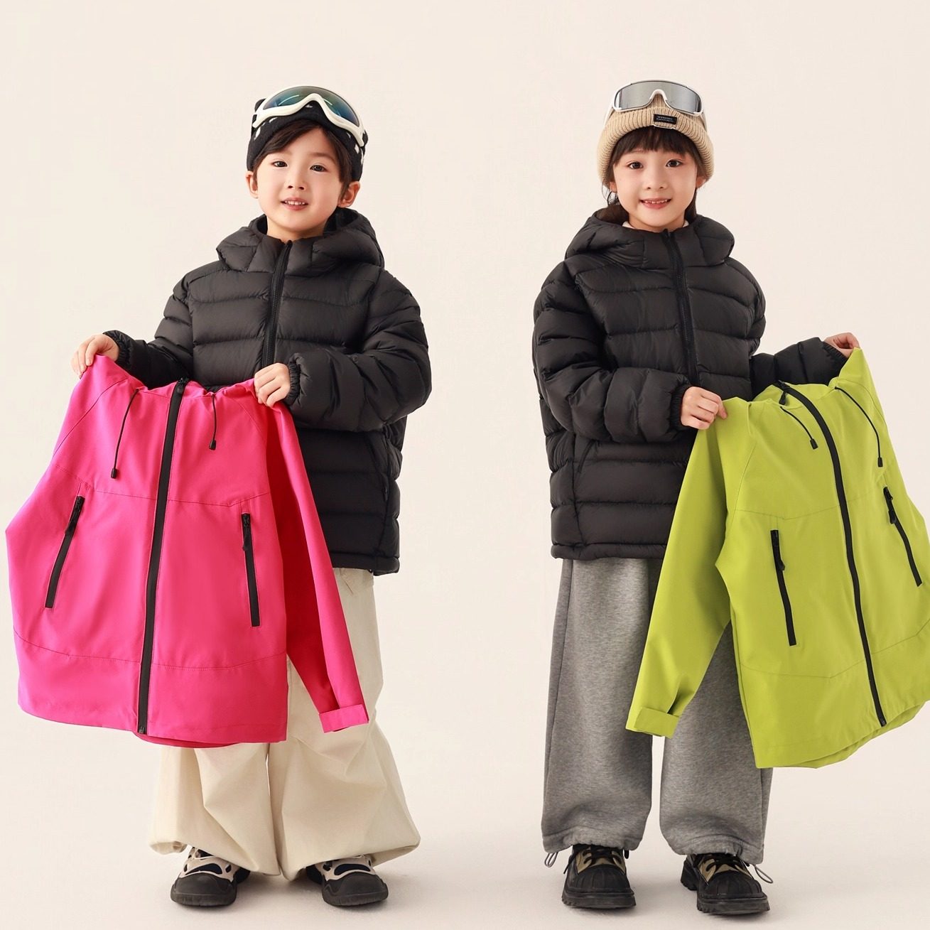连帽90%白鸭绒羽绒内胆 ( 防水防风 )亲子三合一可拆卸羽绒冲锋衣 - 图2