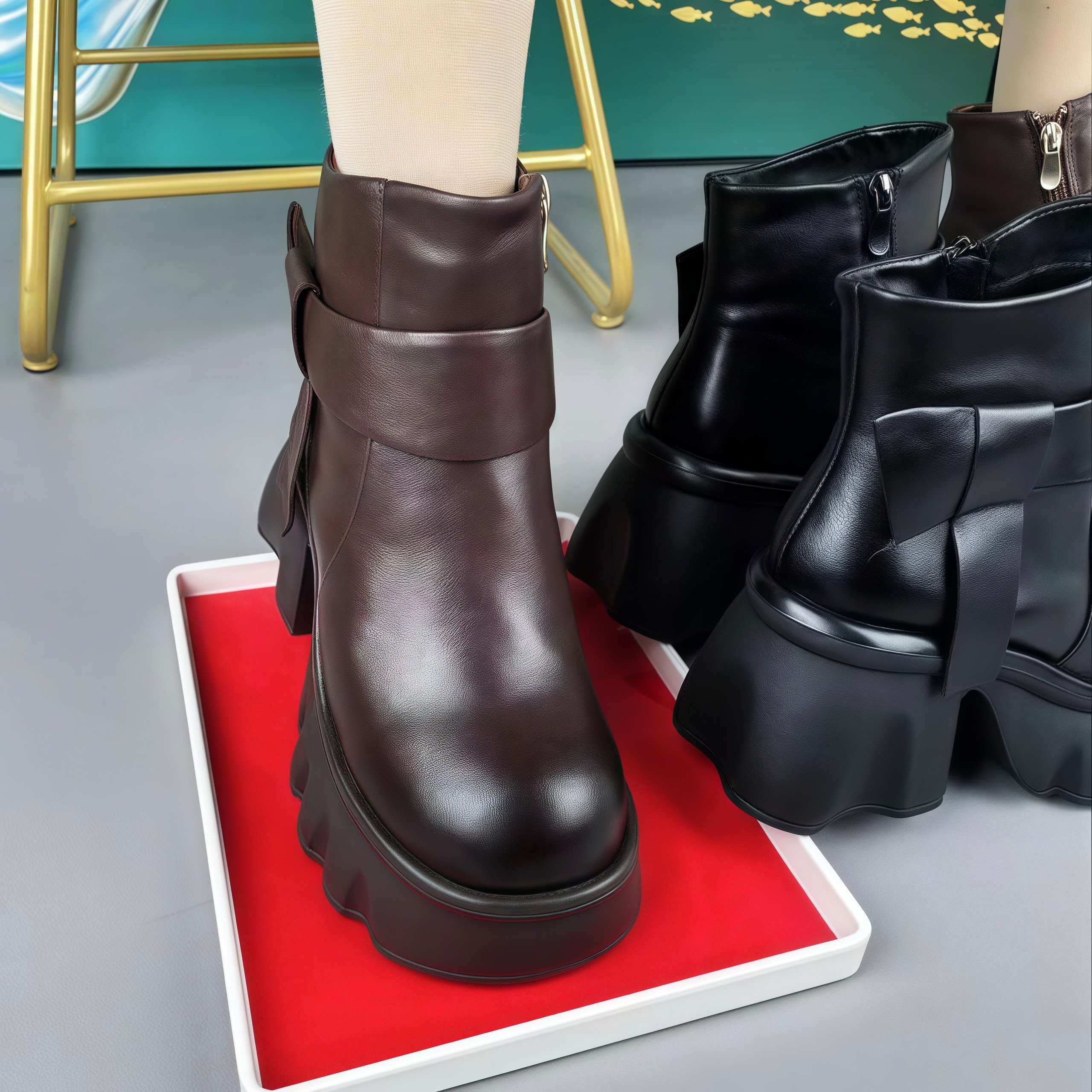 头层牛皮马丁靴女冬季新款皮毛一体羊毛短靴粗跟厚底小个子增高鞋,淘宝优惠券,粉丝福利购,淘宝优惠卷