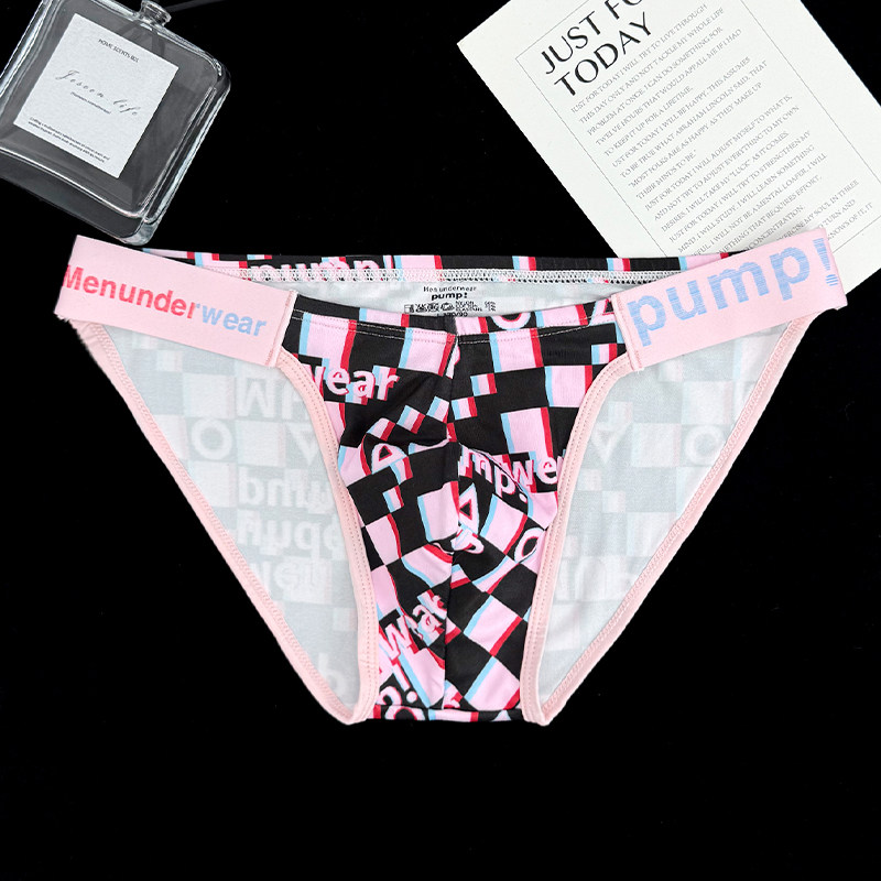 Men underwear pump!男三角内裤格子薄款U凸性感低腰潮流运动青年,淘宝优惠券,粉丝福利购,淘宝优惠卷
