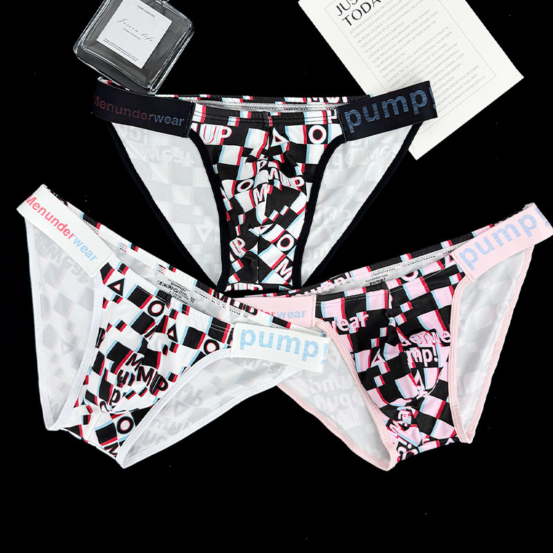 Men underwear pump!男三角内裤格子薄款U凸性感低腰潮流运动青年,淘宝优惠券,粉丝福利购,淘宝优惠卷