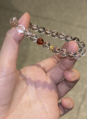 天然黑金超七水晶手链云母双轮金草莓骨干发晶钛晶男女款手串礼物