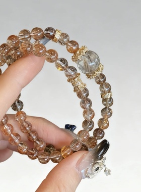 【万顺】2026新款天然黑金超七水晶原创设计招财手串手链礼物男女