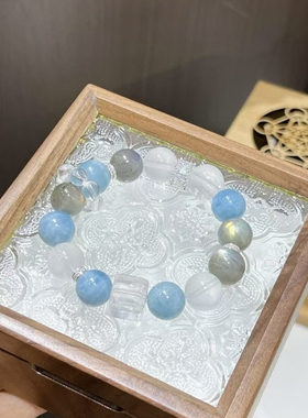 天然水晶海蓝宝补水手链女款单圈简约风格手串饰品礼物送女友闺蜜