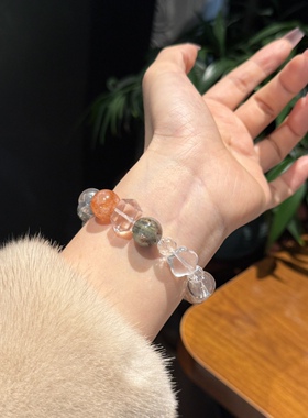 天然绿幽灵黄水晶红胶花白水晶手链女款招财转运珠小众手饰送礼物