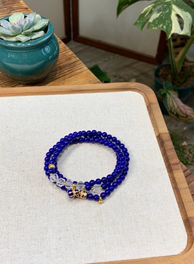 天然青金石手串收藏级蓝色宝石三圈水晶手链轻奢小众精致多圈叠戴