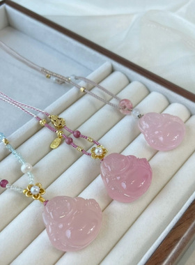 天然玉髓佛公吊坠项链女中国风笑佛玛瑙复古挂件弥勒佛玉石项饰礼