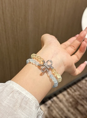 遇水生财天然巴西黄水晶手串海蓝宝招米手链本命年好运饰品礼物