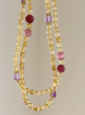 新年招财转运纯银天然黄水晶紫水晶葫芦双圈圈手串手链女友礼物