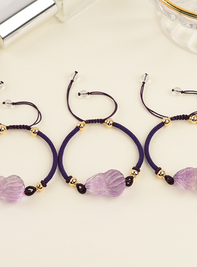 天然紫水晶石手链女士九尾狐小狐狸吊坠简约手绳项链闺蜜礼物手串