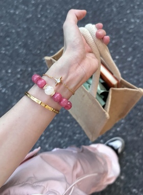 原创设计火龙果色天然蔷薇石草莓晶手串手链新中式送女友小众礼物