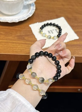 田曦薇同款天然黑曜石手串绿幽灵水晶招财转运珠送女友饰品礼物