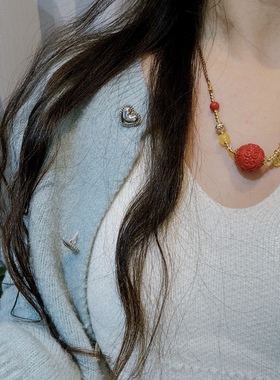 新春天然高含量朱砂项链回纹转运珠锁骨链编绳毛衣链灯笼珠耳坠女