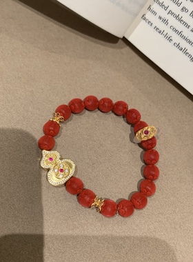 新春限定天然朱砂红灯笼古法金葫芦手链福禄双收喜庆本命年手串女