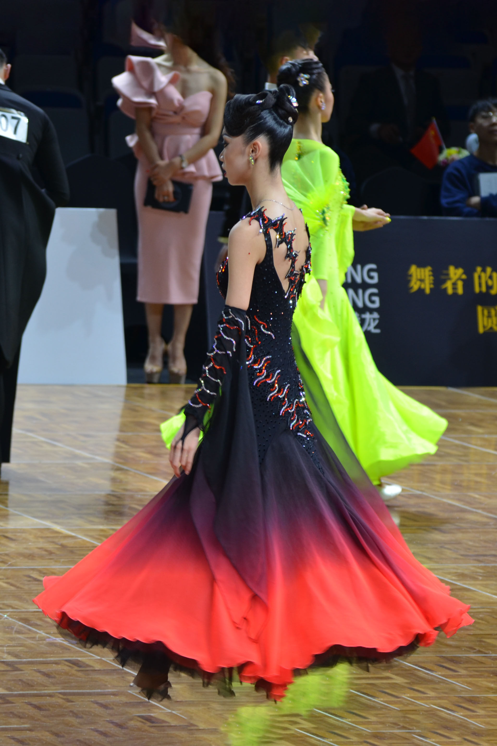 黑红渐变色摩登裙比赛裙华尔兹舞服新世纪舞服摩登表演裙ncdance