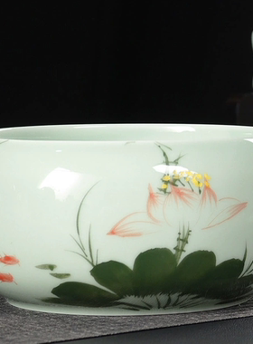 创意中式陶瓷烟灰缸大号 家用客厅多功能手绘青瓷 果皮收纳茶渣缸