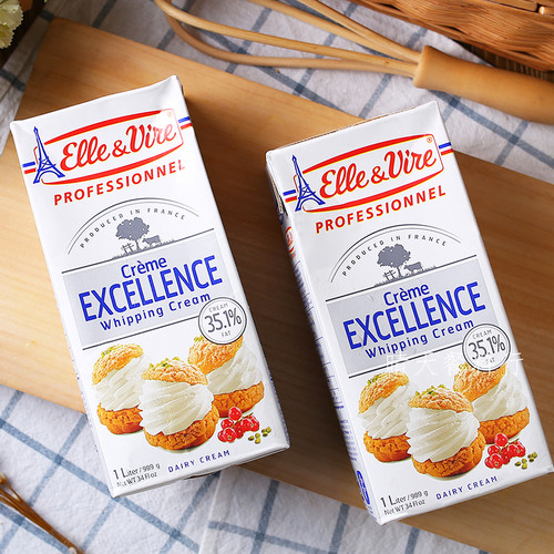 法国进口 爱乐薇铁塔淡奶油1L 动物性稀奶油 蛋糕裱花用鲜奶油 - 图2