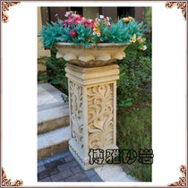 Sandstone sculpture European-style column pier art relief background wall artificial sandstone yellow rust stone column pier flower pot light transmission base