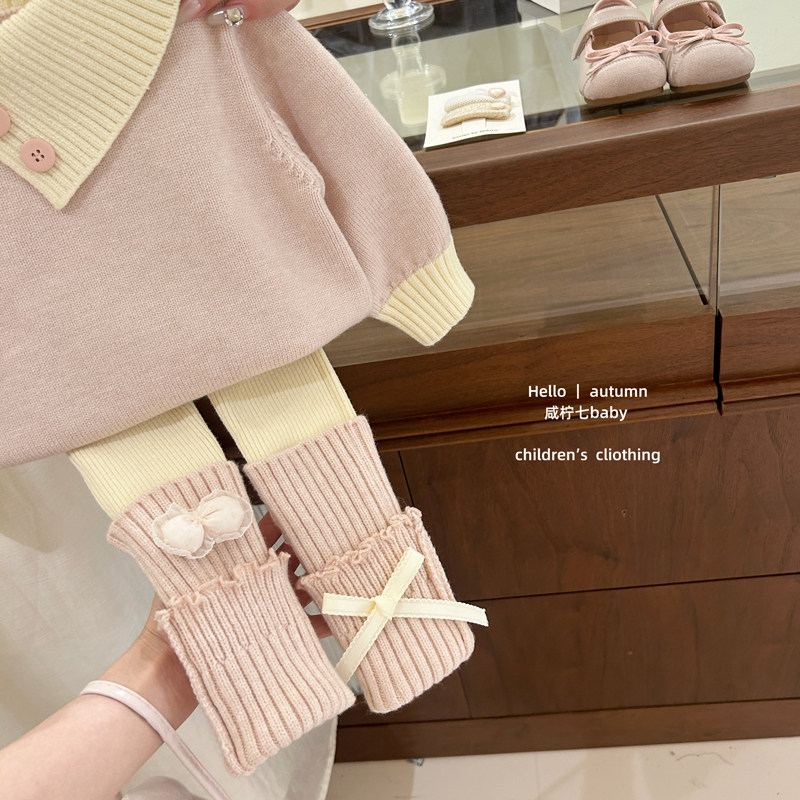 【咸柠七】小甜妹！女童秋冬毛衣针织衫宝宝翻领上衣打底裤两件套,淘宝优惠券,粉丝福利购,淘宝优惠卷